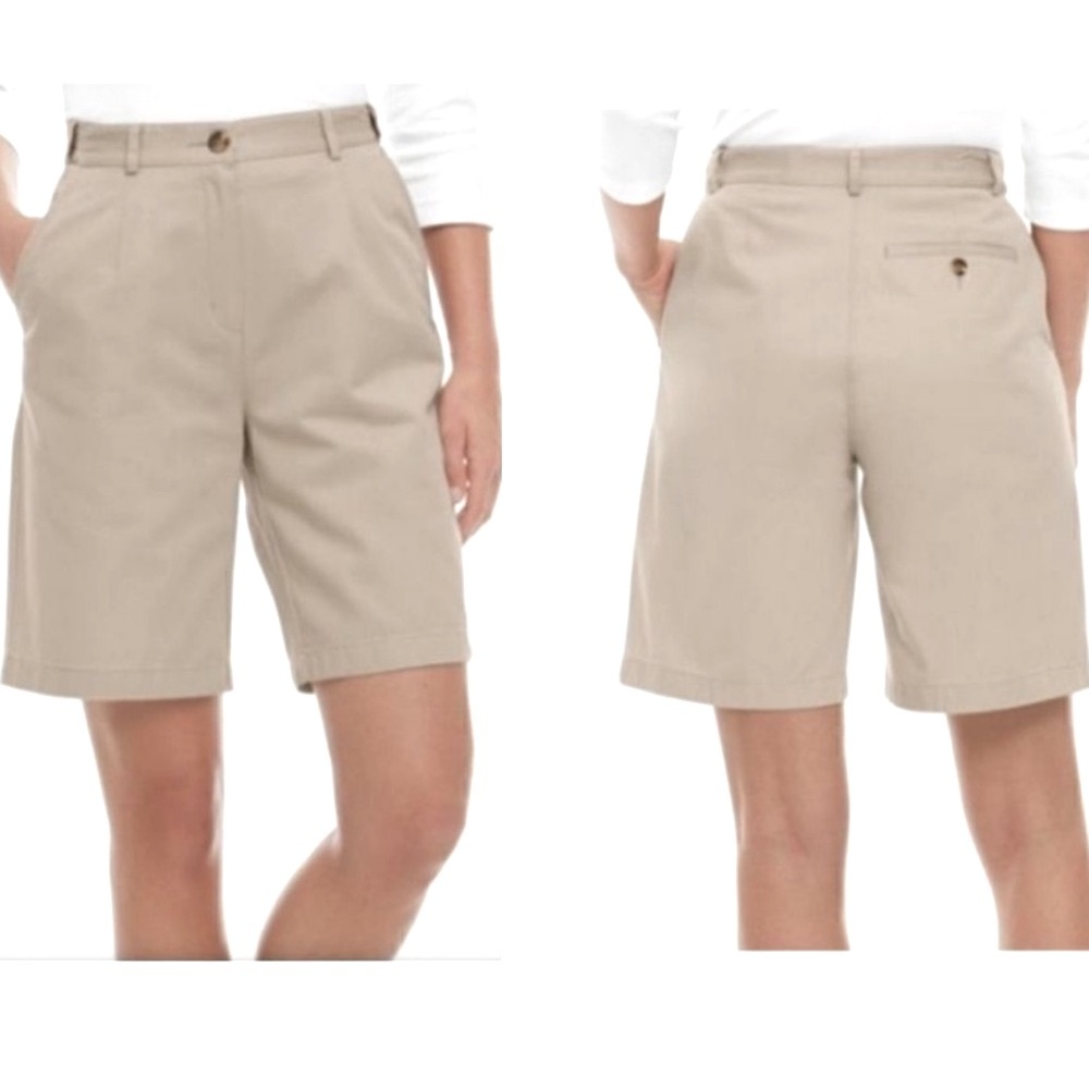 L.L.BEAN Tan Khaki High Rise Bayside Original Fit 100% Cotton Shorts Sz 14 NWOT